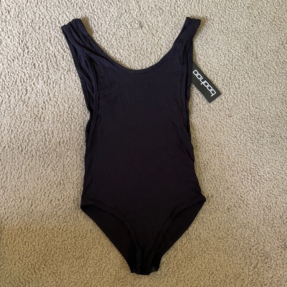 Black Bodysuit with Low Side Scoop
